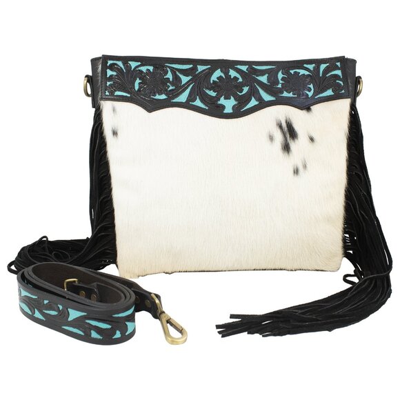Western Fringe Purse, Tooled Cowhide Tote Bag with Detachable Crossbody Strap - Picture 6 of 11
